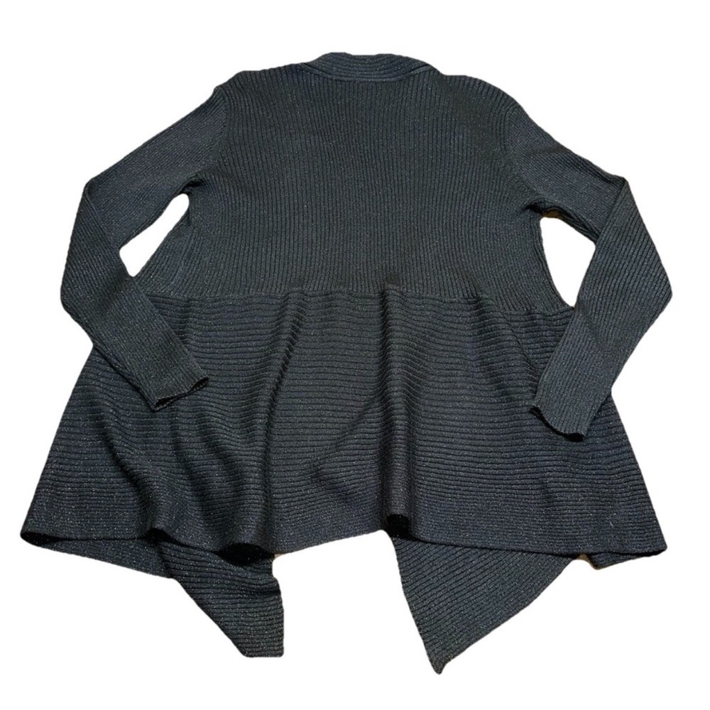 Dana Buchman Black Sparkle Ribbed Open Front Cardigan Office Sleeve Formal